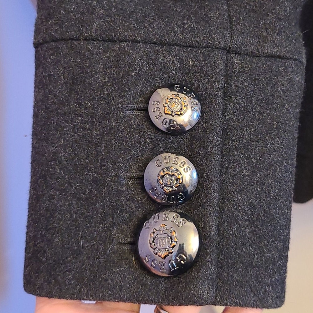 ⛱️Guess Grey Ruffle Pea Coat - Picture 9 of 14